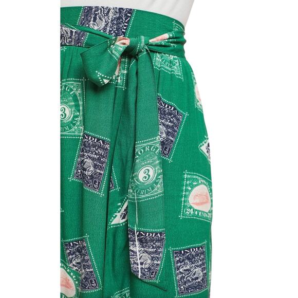 Anthropologie Porridge Getaway Skirt Green Large Novelty Travel Boho Artsy - Picture 7 of 10